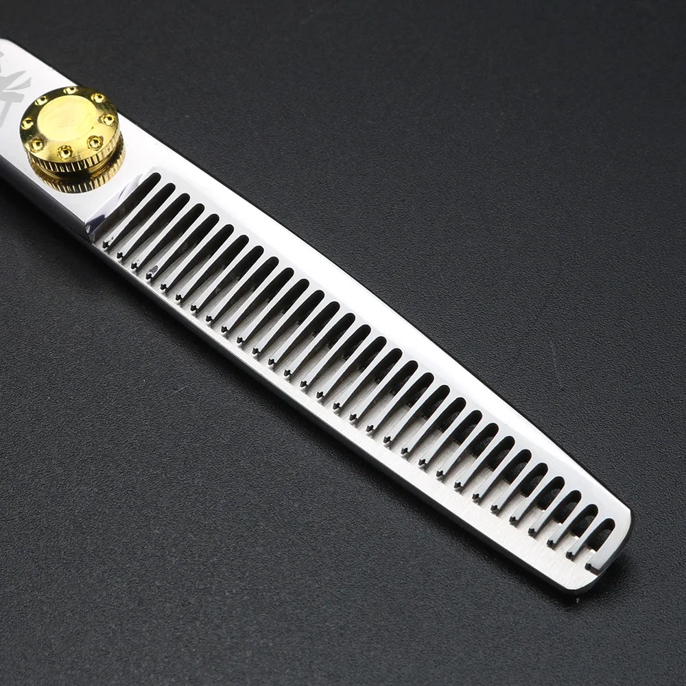 XUANFENG Gold Handle Hair Scissors 9cr18 Steel Gold Screws 6-inch Barber Cutting Scissors and Thinning Scissors Set