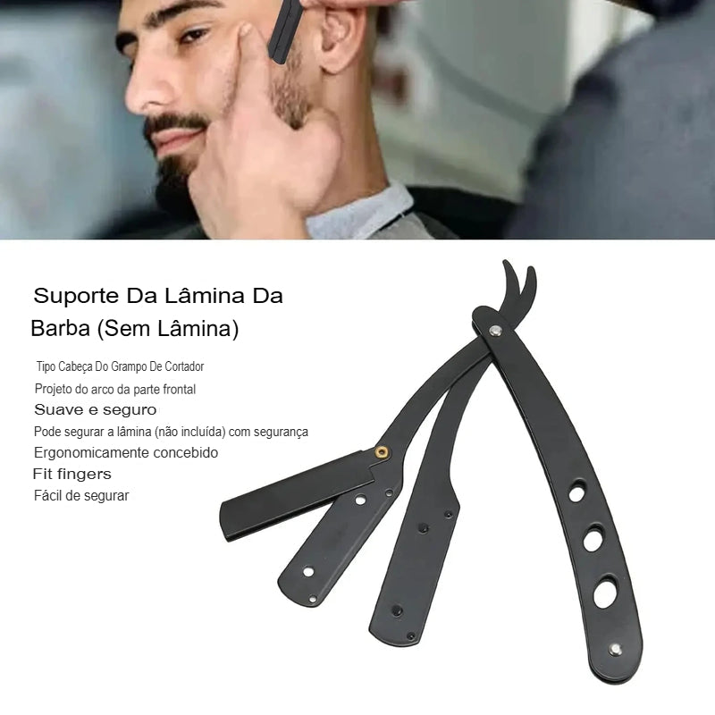 (1 suporte + 10/20 lâminas) Braço de barbear reto, barbeador manual dobrável masculino, barbeador masculino, lâmina afiada para barbearia