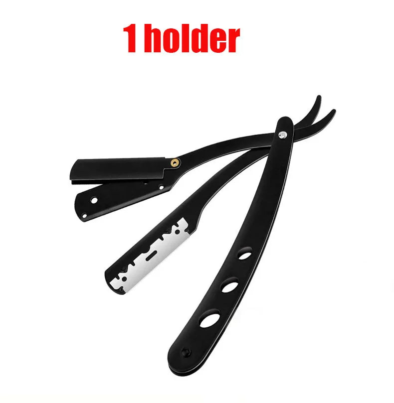 (1 suporte + 10/20 lâminas) Braço de barbear reto, barbeador manual dobrável masculino, barbeador masculino, lâmina afiada para barbearia