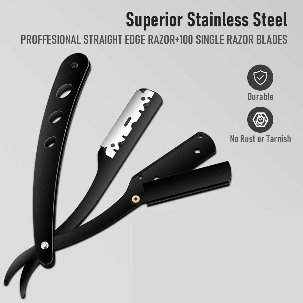 (1 suporte + 10/20 lâminas) Braço de barbear reto, barbeador manual dobrável masculino, barbeador masculino, lâmina afiada para barbearia